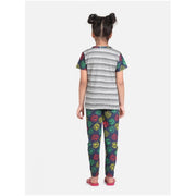 Generic Girl's Cotton Hosiery Printed Night Suit Set (Grey-Green)