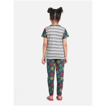 Generic Girl's Cotton Hosiery Printed Night Suit Set (Grey-Green)