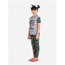Generic Girl's Cotton Hosiery Printed Night Suit Set (Grey-Green)