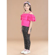Generic Girl's Cotton Floral Elasticated Jegging and Top Set (Pink)