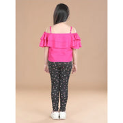 Generic Girl's Cotton Floral Elasticated Jegging and Top Set (Pink)