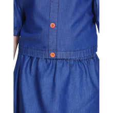 Generic Girl's Denim Solid Cold Shoulder Top and Skirt Set (Navy Blue)