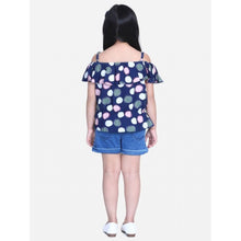 Generic Girl's Rayon Solid Cold Shoulder Top with Shorts (Navy Blue)