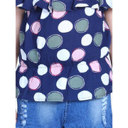 Generic Girl's Rayon Solid Cold Shoulder Top with Shorts (Navy Blue)