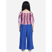 Generic Girl's Rayon Solid Bell Sleeve Top with Culottes (Purple-Blue)