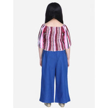 Generic Girl's Rayon Solid Bell Sleeve Top with Culottes (Purple-Blue)