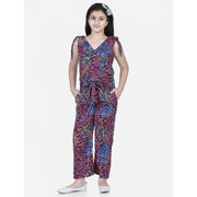 Generic Girl's Polyester Crepe Floral Short Sleeve Set (Multicolor)