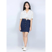 Generic Girl's Denim Solid Buttoned Skirt (Navy Blue)