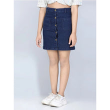 Generic Girl's Denim Solid Buttoned Skirt (Navy Blue)