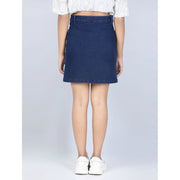 Generic Girl's Denim Solid Buttoned Skirt (Navy Blue)