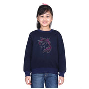 Generic Girl's Fleece Embellished Long Sleeves Sweatshirt (Navy Blue)
