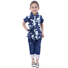 Generic Girl's Denim Tie &amp; Dye Short Sleeve Top (Blue-White)