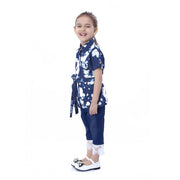 Generic Girl's Denim Tie &amp; Dye Short Sleeve Top (Blue-White)