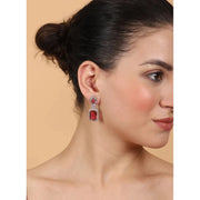 Generic Women's Brass Silver Plated Drop Earrings (Red)