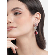 Generic Women's Brass Silver Plated Drop Earrings (Red)