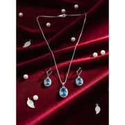 Generic Women's Brass Silver Plated Pendant Set (Blue)