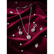 Generic Women's Brass Silver Plated Pendant Set (Pink)