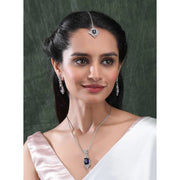 Generic Women's Brass Silver Plated Pendant Set (Blue)