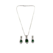 Generic Women's Brass Silver Plated Pendant Set (Green)