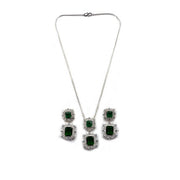 Generic Women's Brass Silver Plated Pendant Set (Green)