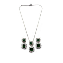 Generic Women's Brass Silver Plated Pendant Set (Green)
