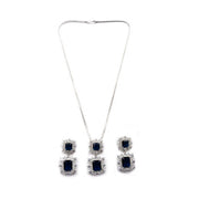 Generic Women's Brass Silver Plated Pendant Set (Blue)
