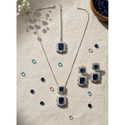 Generic Women's Brass Silver Plated Pendant Set (Blue)