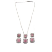 Generic Women's Brass Silver Plated Pendant Set (Pink)
