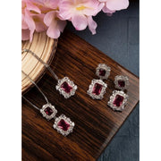 Generic Women's Brass Silver Plated Pendant Set (Red)