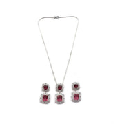 Generic Women's Brass Silver Plated Pendant Set (Red)
