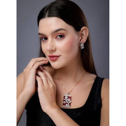 Generic Women's Brass Silver Plated Pendant Set (Red)
