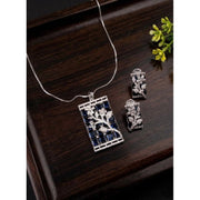 Generic Women's Brass Silver Plated Pendant Set (Blue)