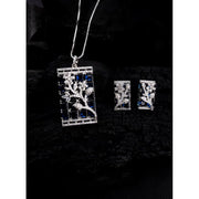 Generic Women's Brass Silver Plated Pendant Set (Blue)