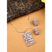 Generic Women's Brass Silver Plated Pendant Set (Pink)
