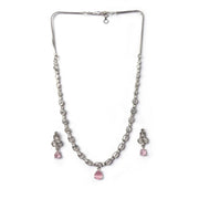 Generic Women's Brass Silver Plated Necklace set (Pink)