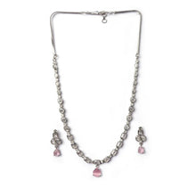 Generic Women's Brass Silver Plated Necklace set (Pink)