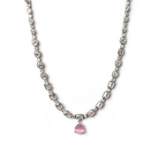 Generic Women's Brass Silver Plated Necklace set (Pink)