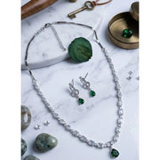 Generic Women's Brass Silver Plated Necklace set (Green)