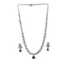 Generic Women's Brass Silver Plated Necklace set (Green)