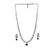 Generic Women's Brass Silver Plated Necklace set (Blue)