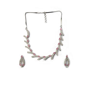 Generic Women's Brass Silver Plated Necklace set (Pink)