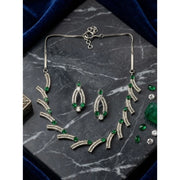 Generic Women's Brass Silver Plated Necklace set (Green)