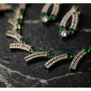 Generic Women's Brass Silver Plated Necklace set (Green)