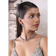 Generic Women's Brass Silver Plated Necklace set (Blue)