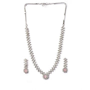 Generic Women's Brass Silver Plated Necklace set (Pink)
