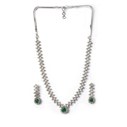 Generic Women's Brass Silver Plated Necklace set (Green)