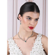 Generic Women's Brass Silver Plated Necklace set (Green)