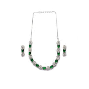 Generic Women's Brass Silver Plated Necklace set (Green)
