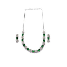 Generic Women's Brass Silver Plated Necklace set (Green)