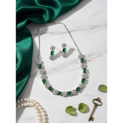 Generic Women's Brass Silver Plated Necklace set (Green)